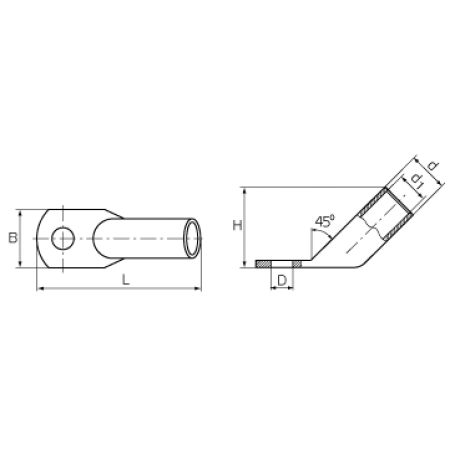 КВТ Наконечник угловой (45°) медный луженый ТМЛ(45) 50-10-11 (мин партия 50 шт.) 53882 KVT КВТ Наконечник угловой (45°) медный луженый ТМЛ(45) 50-10-11 (мин партия 50 шт.) 53882 KVT