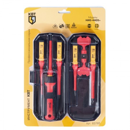 КВТ Диэлектрическая отвертка VDE со сменными битами, 5 шт. НИО-4405+ 83785 KVT КВТ Диэлектрическая отвертка VDE со сменными битами, 5 шт. НИО-4405+ 83785 KVT